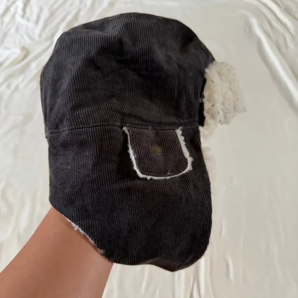 NWT Janie & Jack Gray Corduroy Sherpa Trapper Hat 4 - 5 years Winter